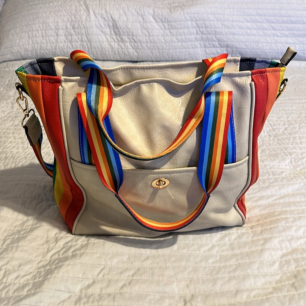 Rainbow tote handbag.